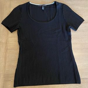 WHBM Black Short-Sleeved, Scoop-Neck Ribbed Sweater, Size S, EUC